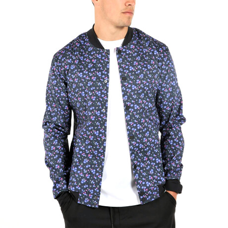 Garden Party Bomber Jacket // Navy + Pink Microfloral (S)