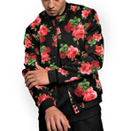 Rose City Bomber Jacket // Black + Red Rose Print (M)