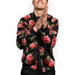 Rose City Bomber Jacket // Black + Red Rose Print (M)