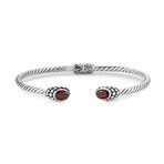 Women's Twisted Cable Bangle + Oval Garnet Endcaps