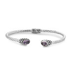 Women's Twisted Cable Bangle + Oval Amethyst Endcaps