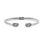 Women's Twisted Cable Bangle + Oval Blue Topaz Endcaps
