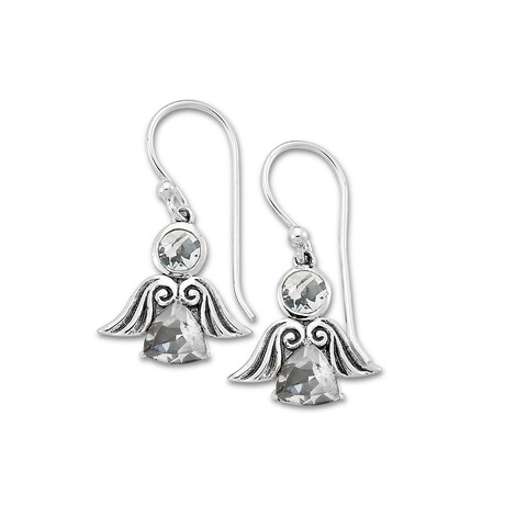 Sterling Silver Angel Earrings + Gemstone (Amethyst - February)