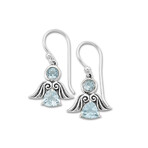 Sterling Silver Angel Earrings + Gemstone (Blue Topaz - December)
