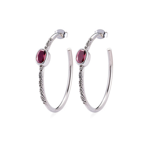 Women's Oval Hoop Earrings (Amethyst)