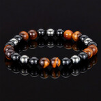 Tiger Eye + Shiny Onyx + Magnetic Hematite Bracelet // Brown + Black + Gray // 8mm