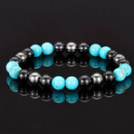Shiny Onyx + Magnetic Hematite Beaded Bracelet // 8mm (Turquoise)