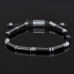 Hematite + Tube Stone Bead Adjustable Cord Tie Bracelet // Brown + Gray // 4mm (Polished Black Onyx)