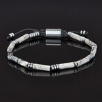 Hematite + Marbled Tube Stone Bead Adjustable Cord Tie Bracelet (Map Jasper Tube)