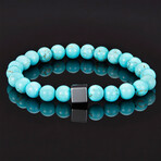 Hematite Cube + Marble Beads Stretch Bracelet // 8mm (Turquoise)
