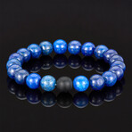 Crucible Polished Stone + Black Matte Onyx Bead Stretch Bracelet // 10mm (Lapis Lazuli)