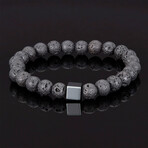 Hematite Cube + Lava Beads Stretch Bracelet // 8mm