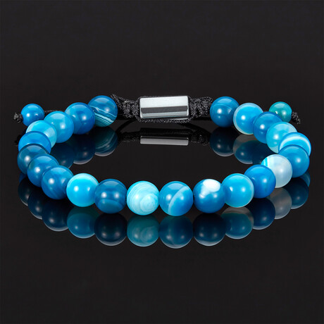 Blue Banded Agate Adjustable Cord Tie Bracelet // 8mm