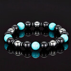 Shiny Onyx + Magnetic Hematite Beaded Bracelet // 10mm (Turquoise)