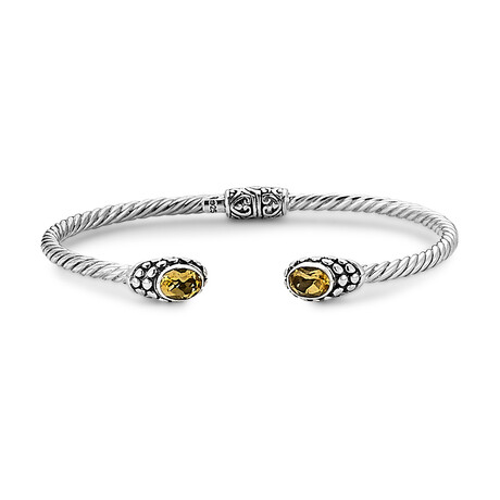Women's Twisted Cable Bangle + Oval Citrine Endcaps