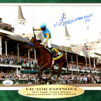 Victor Espinoza Signed "American Pharoh" Photo // Framed + Race Used Dirt