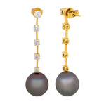 18k Yellow Gold Diamond + Tahitian Pearl Earrings I // Store Display