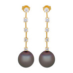 18k Yellow Gold Diamond + Tahitian Pearl Earrings I // Store Display