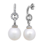 18k White Gold Diamond + South Sea Pearl Earrings VIII // Store Display
