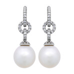 18k White Gold Diamond + South Sea Pearl Earrings VIII // Store Display
