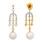18k Yellow + White Gold Diamond + South Sea Pearl Earrings I // Store Display