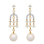 18k Yellow + White Gold Diamond + South Sea Pearl Earrings I // Store Display