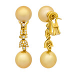 Assael 18k Yellow Gold Diamond + Golden South Sea Pearl Earrings // Store Display
