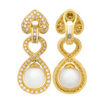 Assael 18k Yellow Gold Diamond + South Sea Pearl Earrings // Store Display