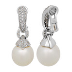 18k White Gold Diamond + South Sea Pearl Earrings VI // Store Display