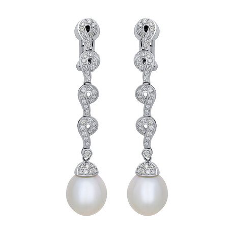 18k White Gold Diamond + South Sea Pearl Earrings I // Store Display