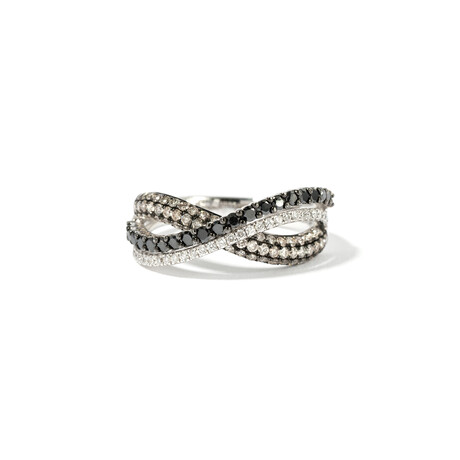 18k White Gold Black + White Diamond Twist Ring // New (Ring Size: 6.5)