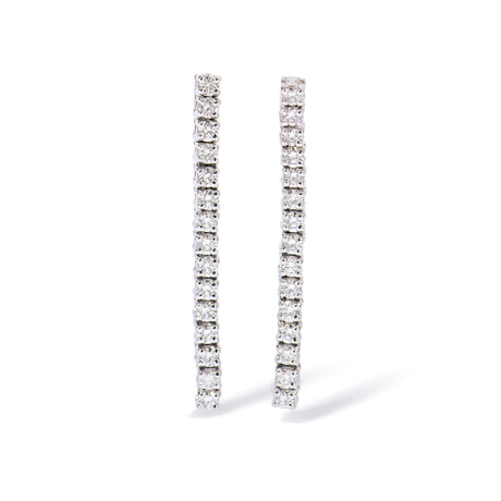 18k White Gold Diamond Earrings // 1.3"