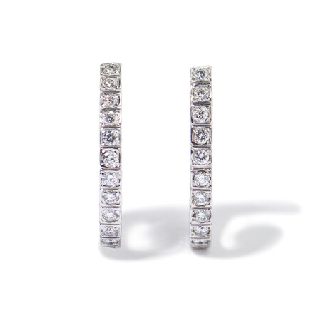 18k White Gold Diamond Earrings I // 0.75"