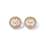 18k Yellow Gold Pearl Earrings // 1"