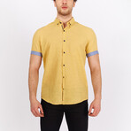 Short Sleeve Button Down Shirt // Yellow + Blue (2XL)