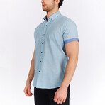 Short Sleeve Button Down Shirt // Aqua (M)