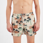 Palm Swim Shorts // Green + Brown (S)