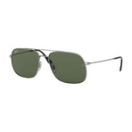 Unisex Square Double Bridge Sunglasses // Silver + Green