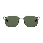 Unisex Square Double Bridge Sunglasses // Silver + Green