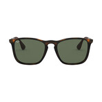 Men's Square Sunglasses // Light Havana + Green