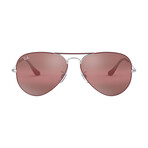 Men's Aviator Sunglasses // Silver + Matte Bordeaux + Purple Mirrored Gray