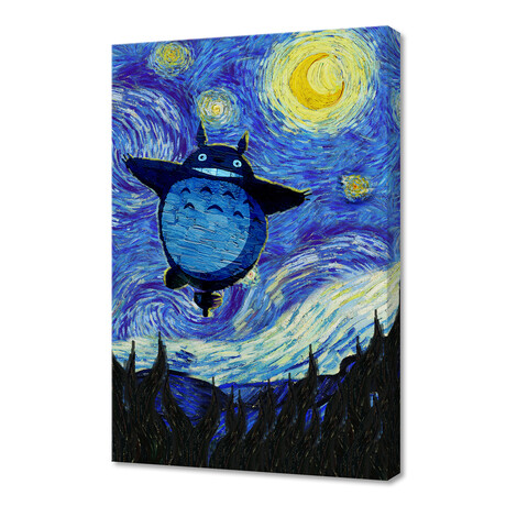 Totoro Flying In Starry Night (24"H x 16"W x 1.5"D)