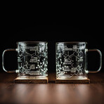 "Science of Coffee" Etched Glass Coffee Mugs // Set of 2
