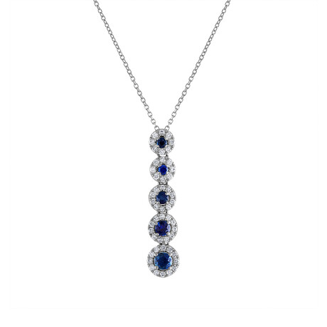 18K White Gold Diamond + Blue Sapphire Necklace // 18"