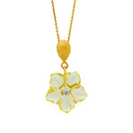 14K Yellow Gold Lemon Topaz + Diamond Flower Necklace // 16"