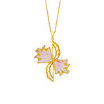 14K Yellow Gold Rose Quartz + Diamond Wing Necklace // 16"