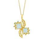 14K Yellow Gold Blue Topaz + Diamond Wing Necklace // 16"