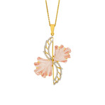 14K Yellow Gold Rose Quartz + Diamond Wing Necklace // 16"