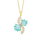 14K Yellow Gold Blue Topaz + Diamond Wing Necklace // 16"