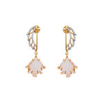 14K Yellow Gold Rose Quartz + Diamond Wing Earrings // Pre-Owned